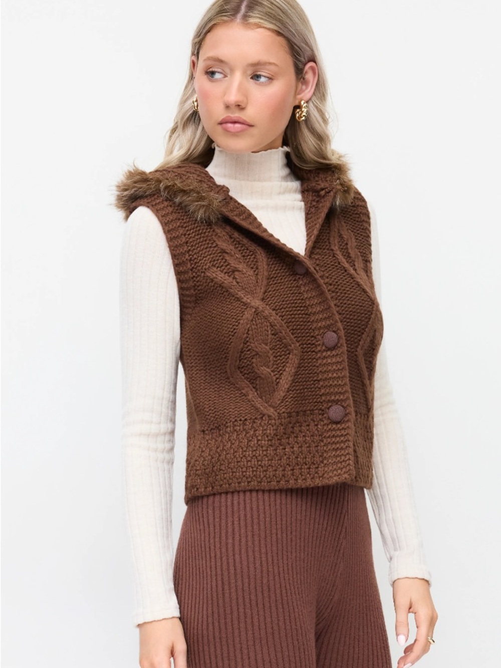 Faux Fur Hooded Sweater Vest